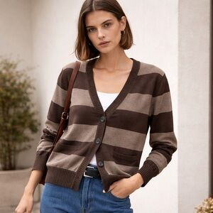 Esprit wide stripe cotton Cardigan in Brown and Tan Stripes